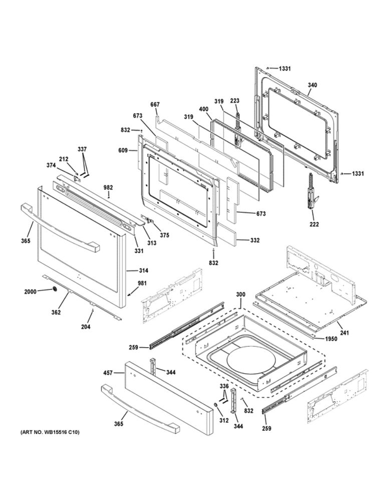Door And Drawer Parts Diagram and Parts List for JGS760DP3BB  General Electric Range