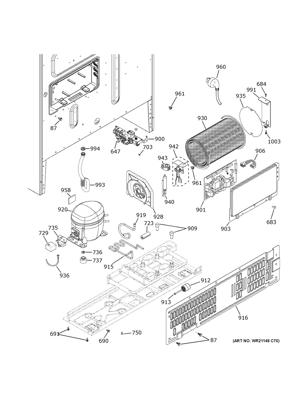 Machine Compartment Diagram and Parts List for PYE22PYNJFS  General Electric Refrigerator