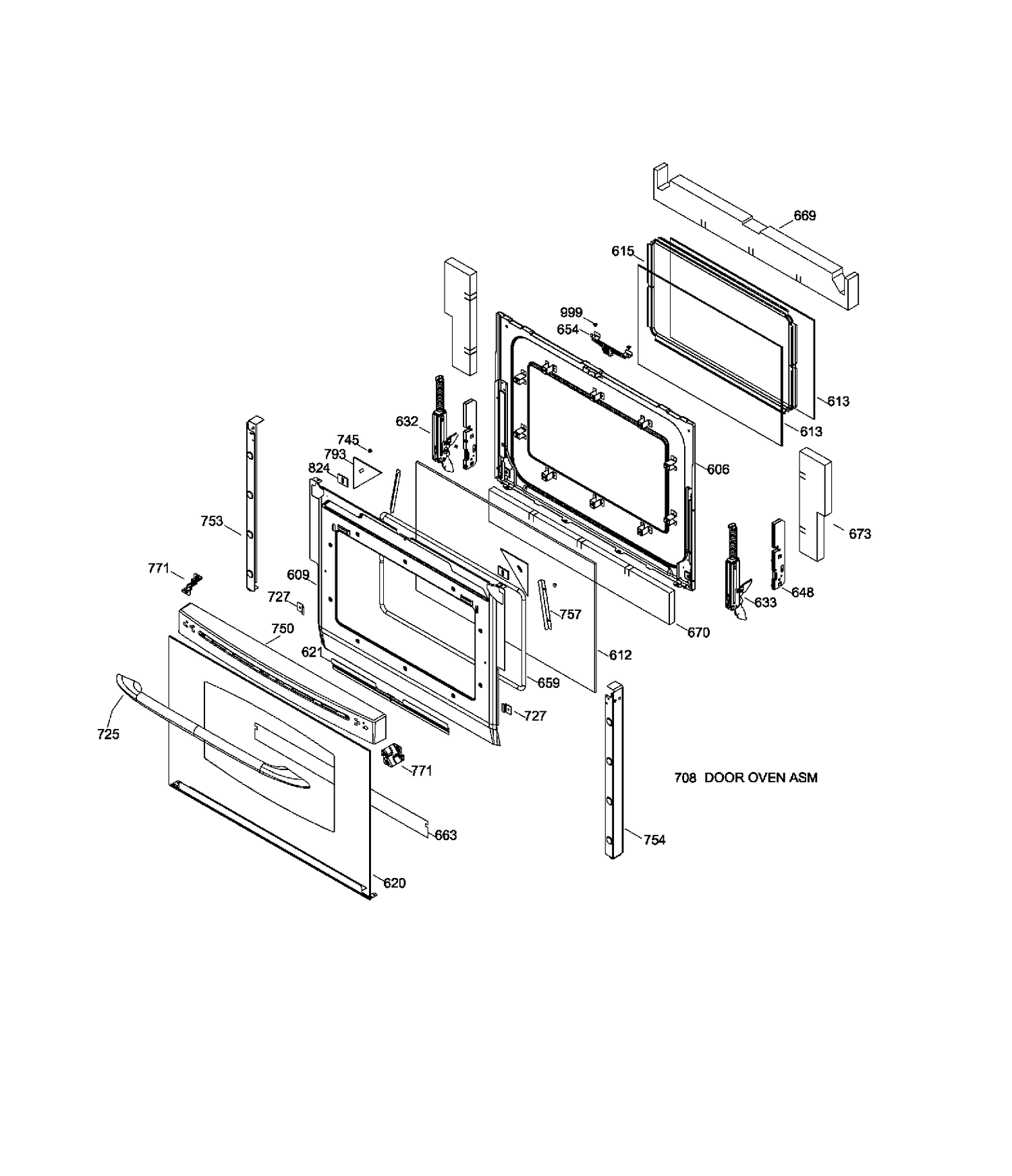 DOOR PARTS Diagram and Parts List for PCGB930DET2BB  General Electric Range