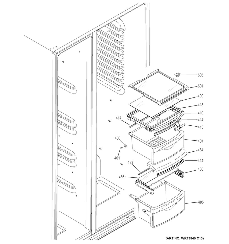 Fresh Food Shelves Diagram and Parts List for HSS25ATHECBB  Hotpoint Refrigerator