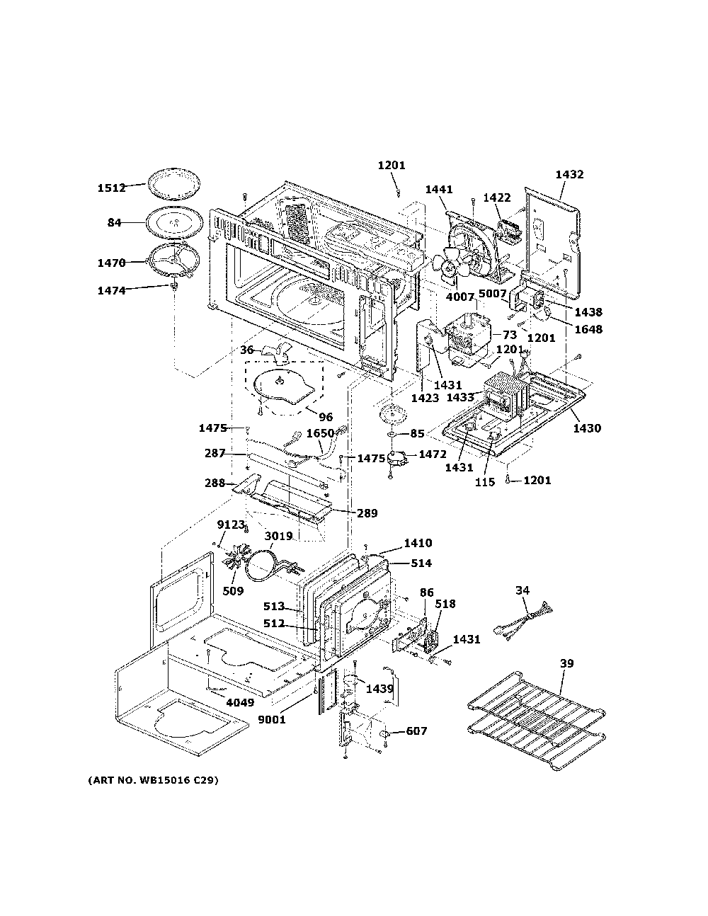 Interior Parts Diagram and Parts List for PSA9120SP1SS  General Electric Microwave