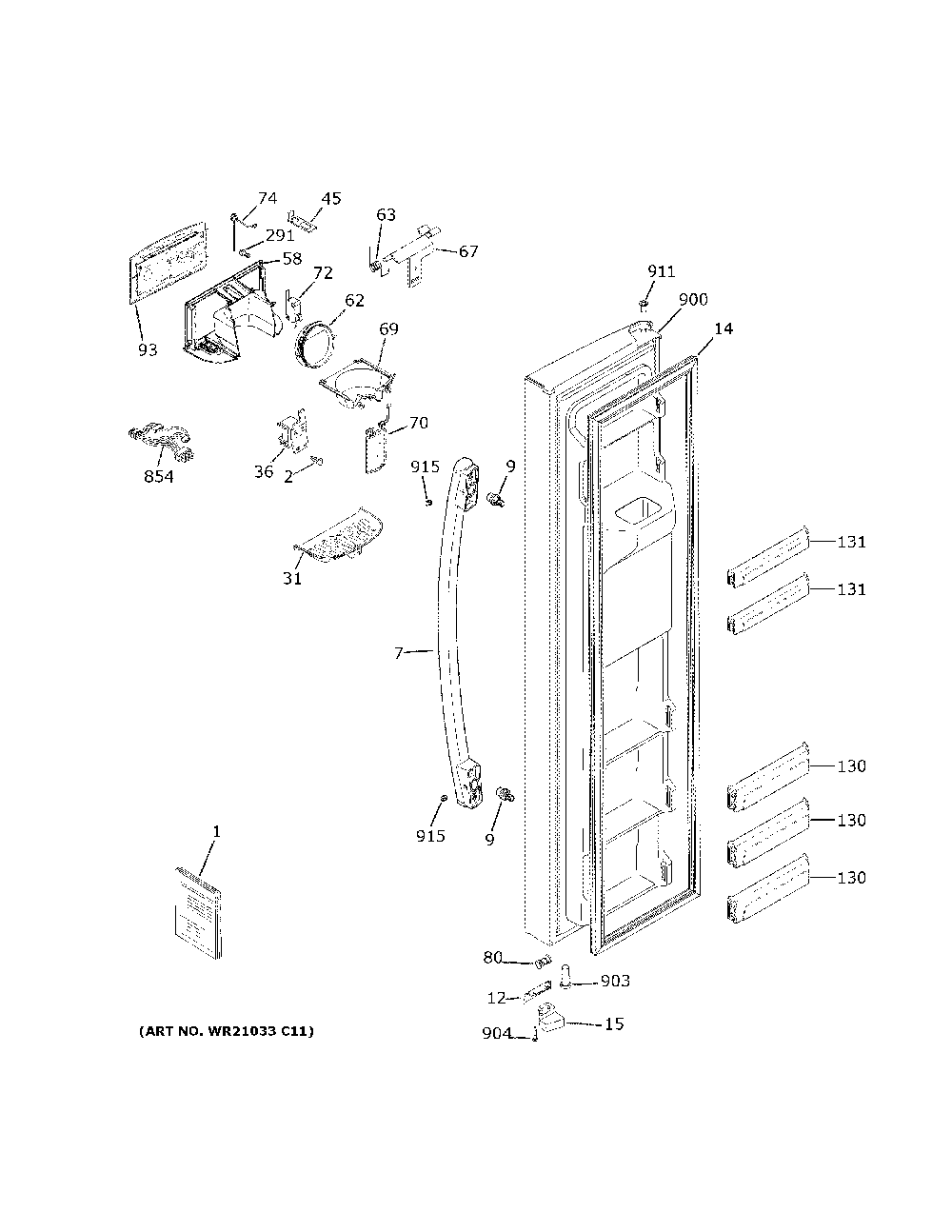 Freezer door Diagram and Parts List for GZS22IENPHDS  General Electric Refrigerator