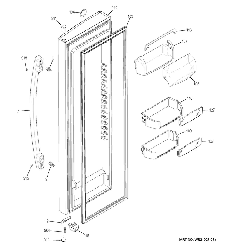 Fresh Food Door Diagram and Parts List for GSS23HSHBCSS  General Electric Refrigerator