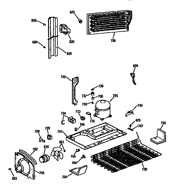 Unit Assembly Diagram and Parts List for TBX18DASJRWH  General Electric Refrigerator
