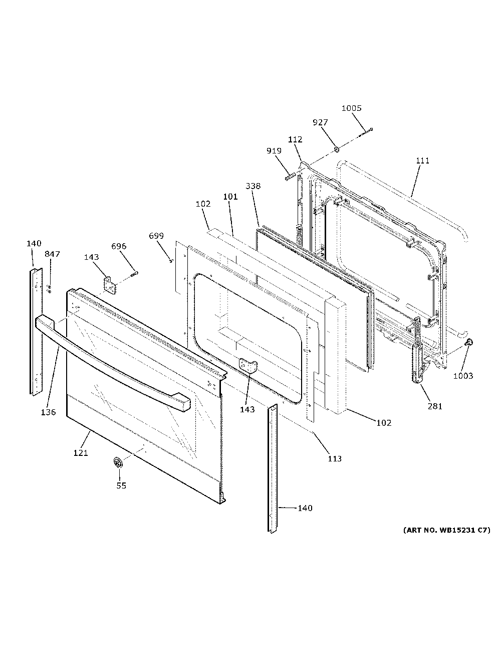 Lower Door Diagram and Parts List for JBS86SP2SS  General Electric Range