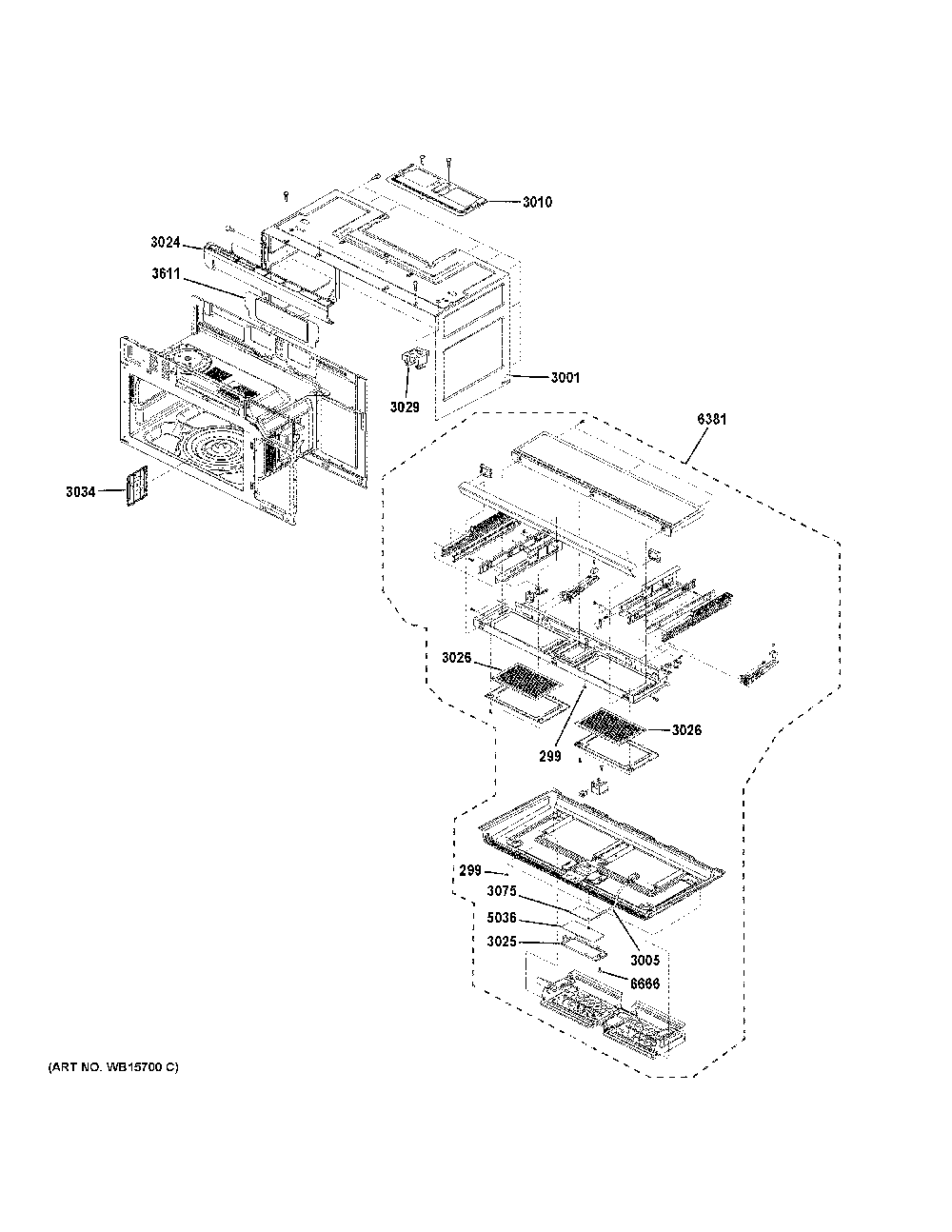 Oven Cavity Parts Diagram and Parts List for PVM9225SR1SS  General Electric Microwave
