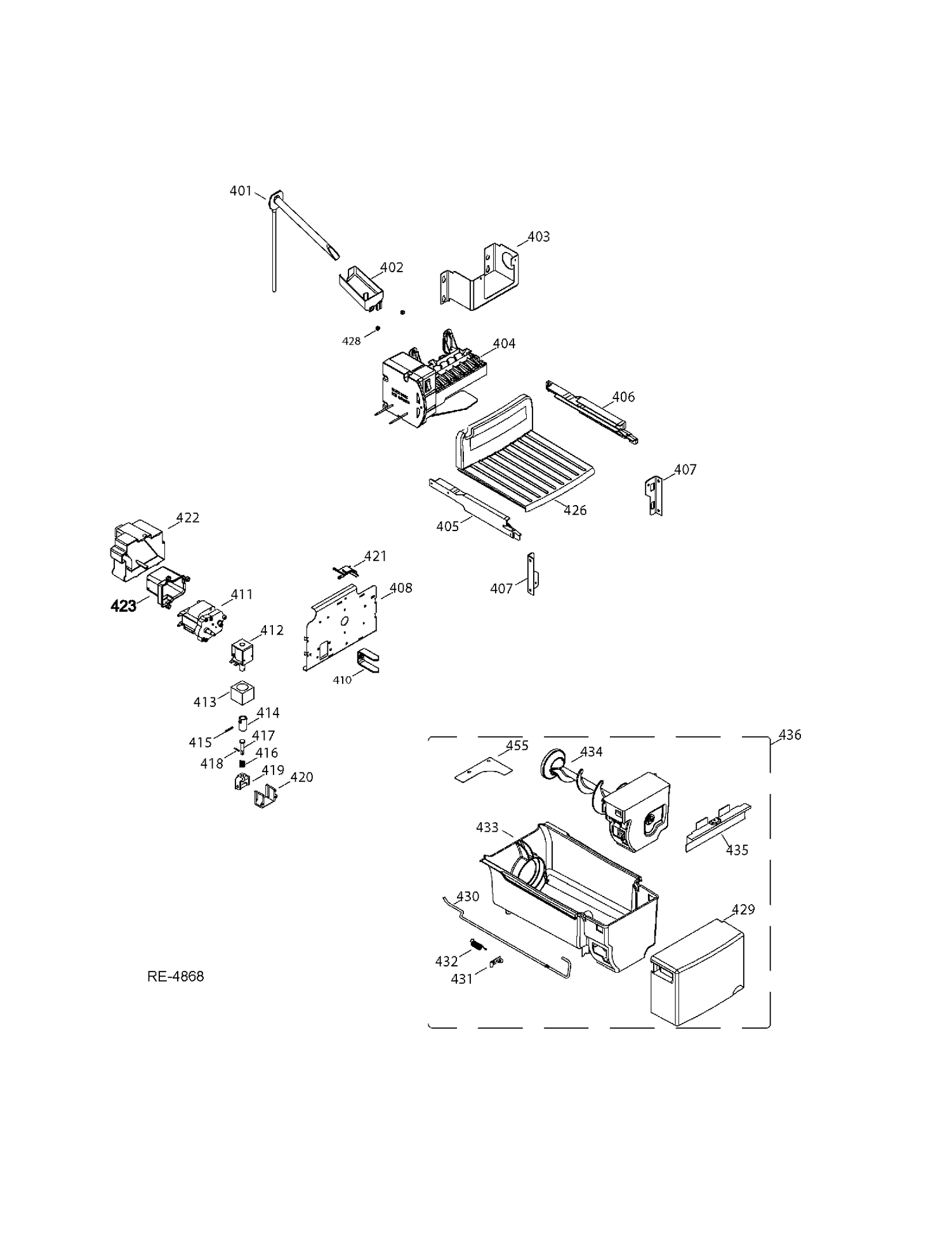 ICE MAKER & DISPENSER Diagram and Parts List for GSRS3KLXGFSV  General Electric Refrigerator