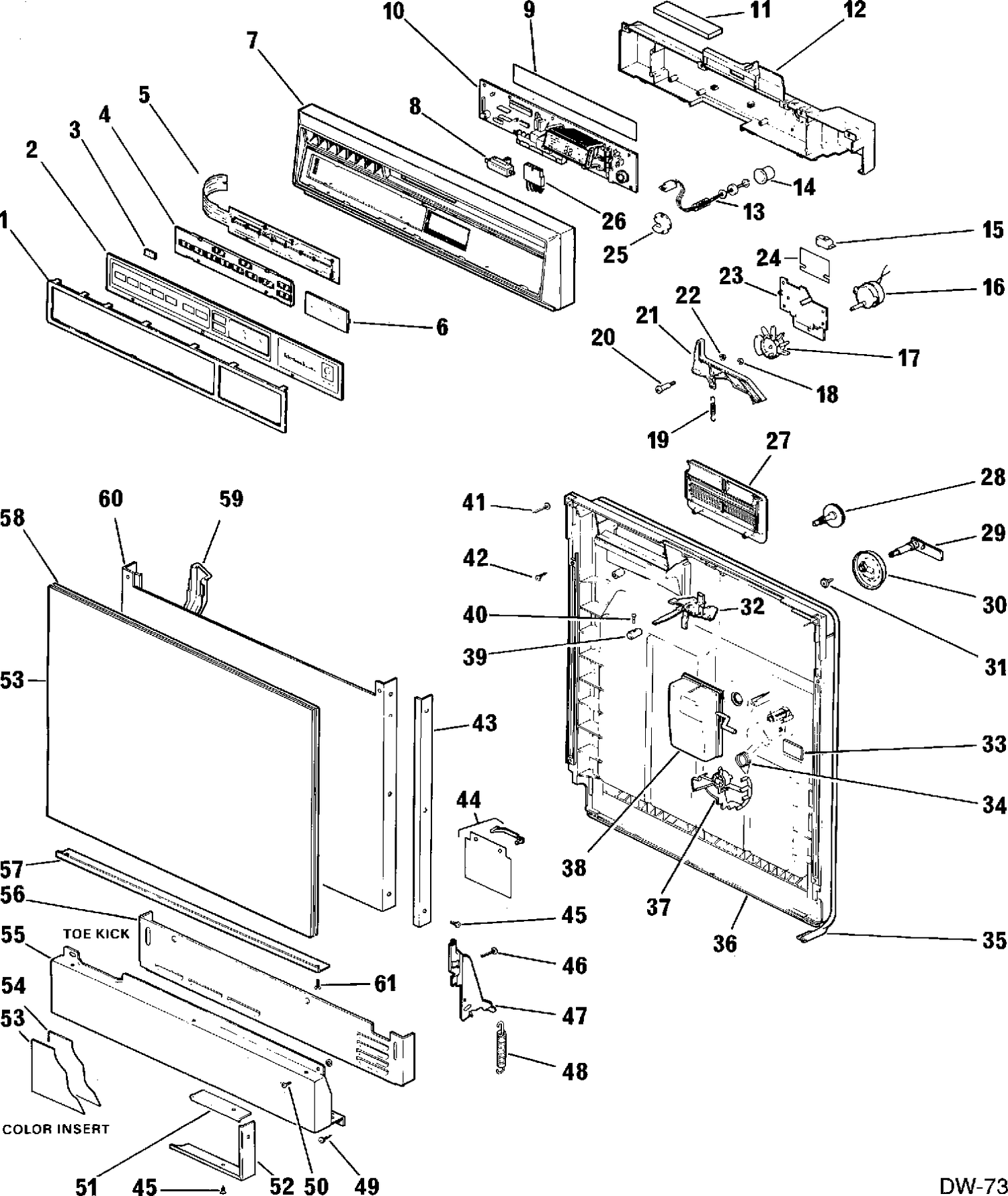 DOOR & ESCUTCHEON PARTS Diagram and Parts List for GSB9249LE129  General Electric Dishwasher