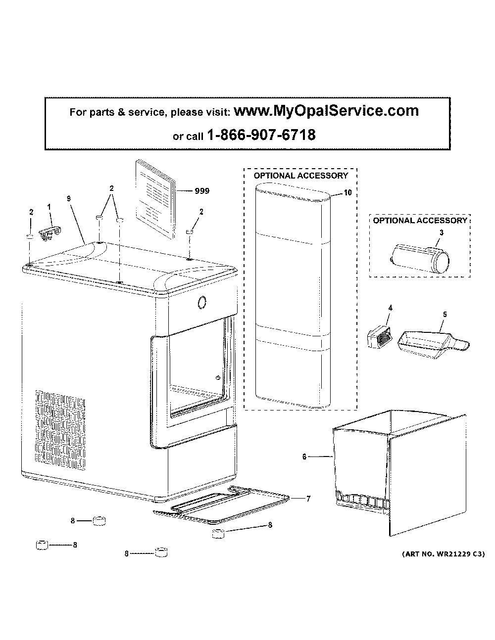 Optional Ice Maker Diagram and Parts List for OPAL01GEP1SS  General Electric Ice Maker