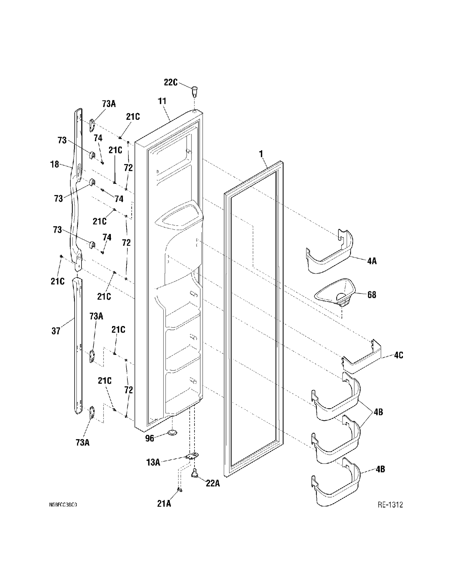 FREEZER DOOR Diagram and Parts List for 34221-4  General Electric Refrigerator