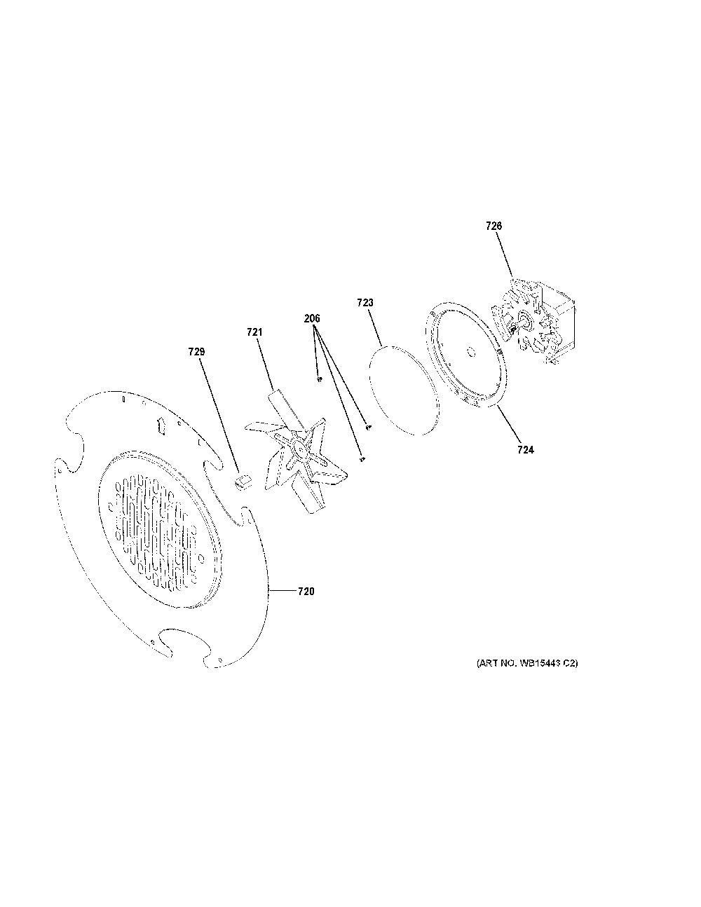 Convection fan Diagram and Parts List for PGB911FEJ2DS  General Electric Range
