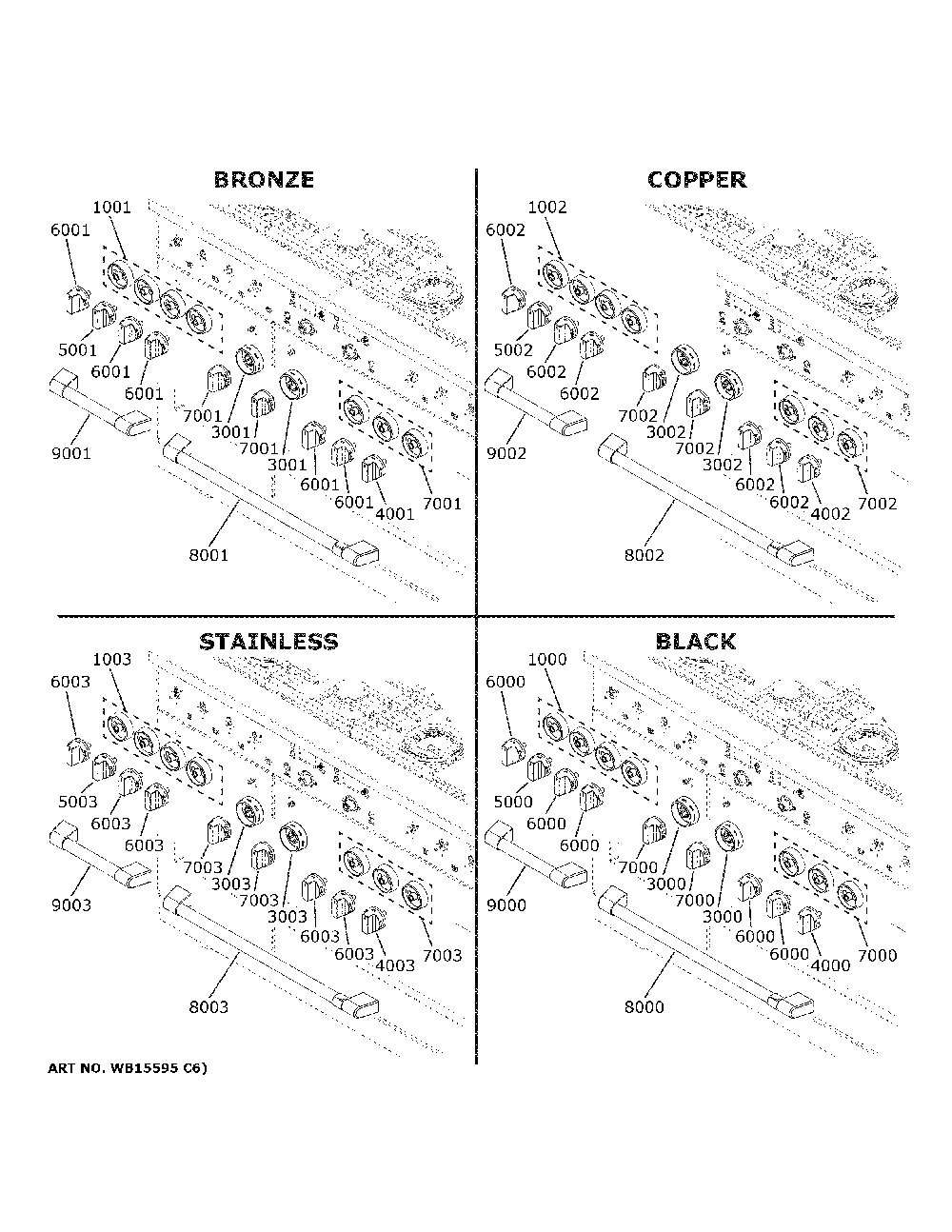 Cafe Customization Diagram and Parts List for C2Y486P4T1W2  General Electric Range