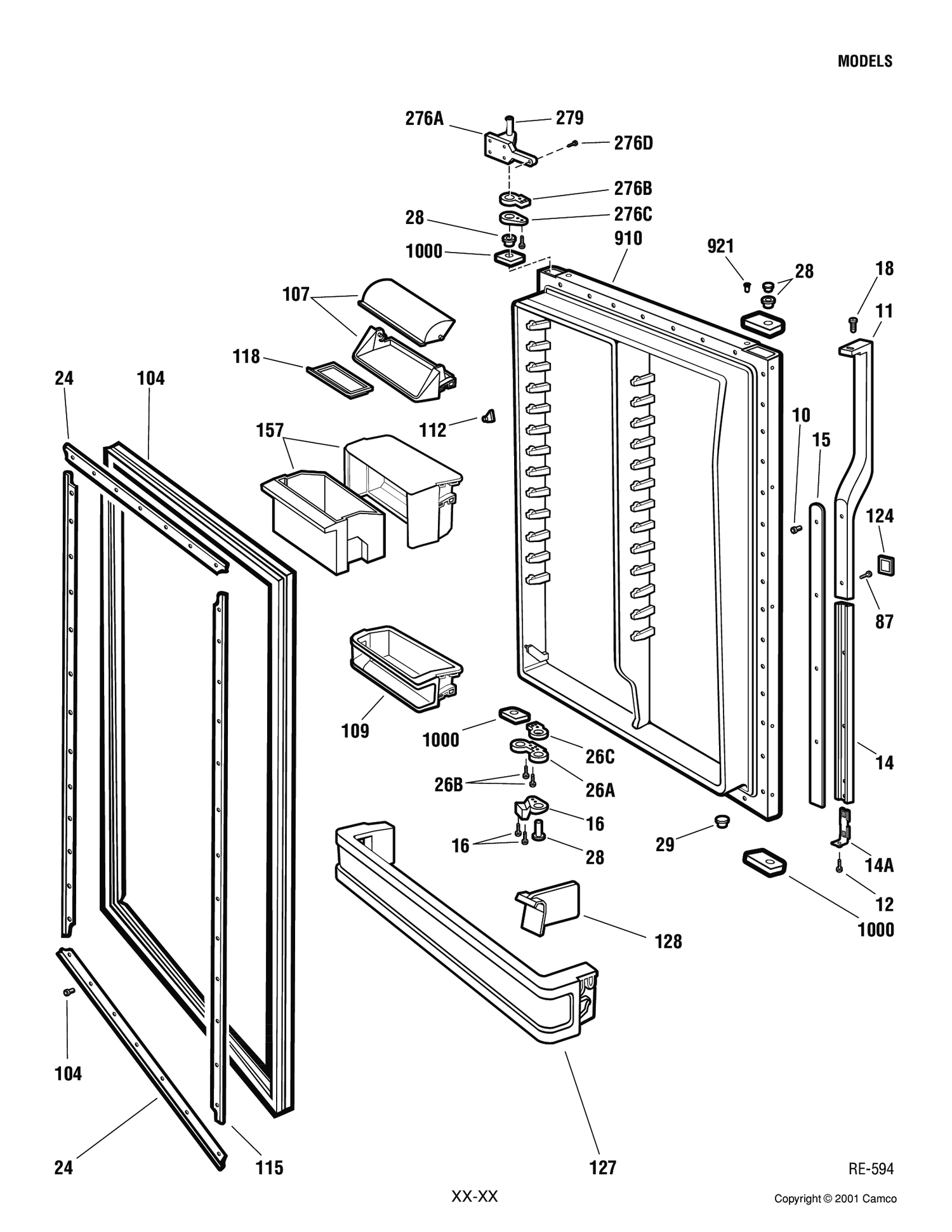 REFRIGERATOR DOOR Diagram and Parts List for PTC22LFDARWW  General Electric Refrigerator