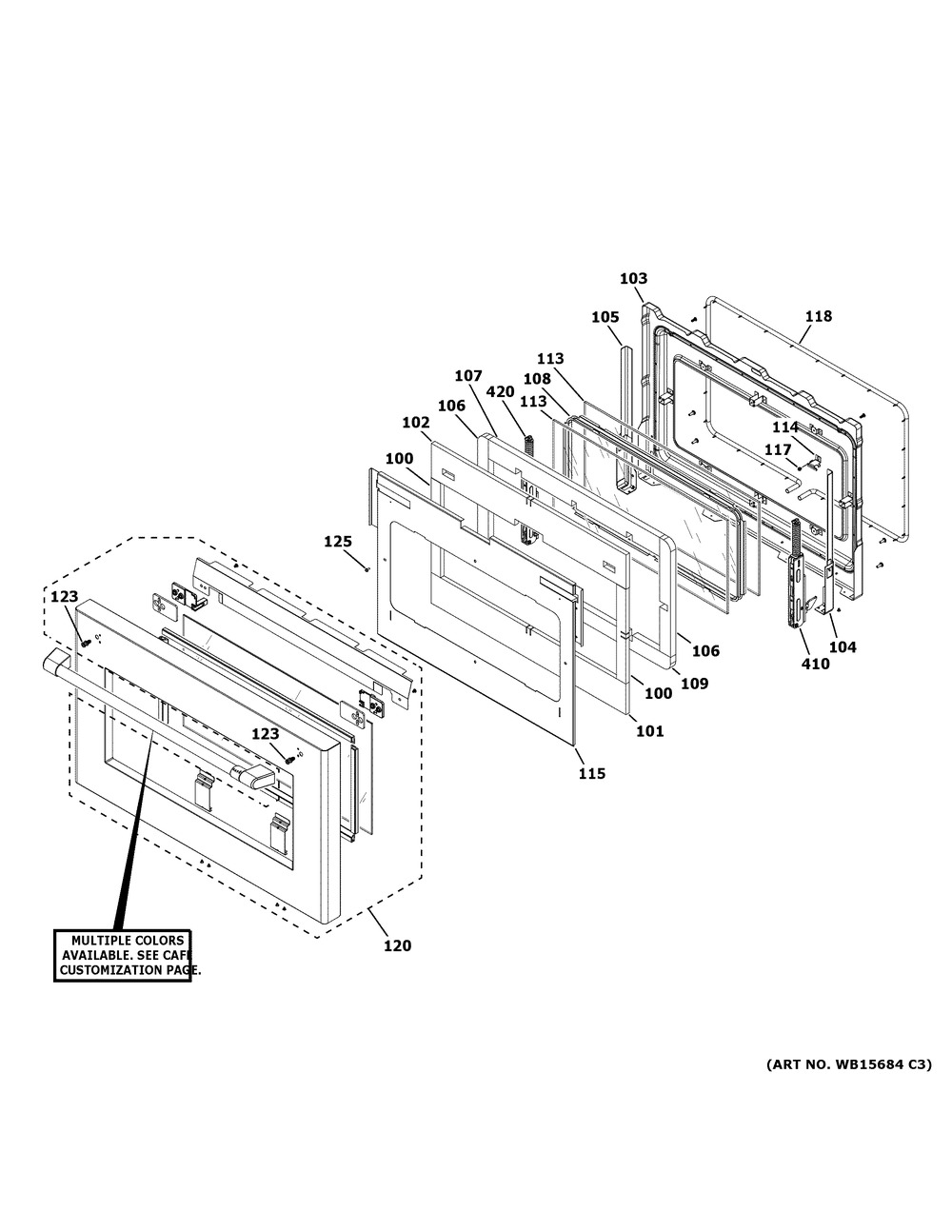 Door Assembly Diagram and Parts List for C2Y366P5T1G2  General Electric Range