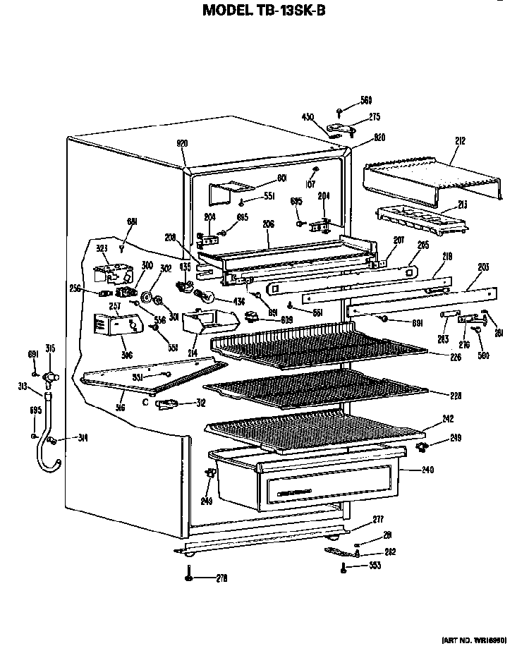 Cabinet Parts Diagram and Parts List for TB13SKBR  General Electric Refrigerator