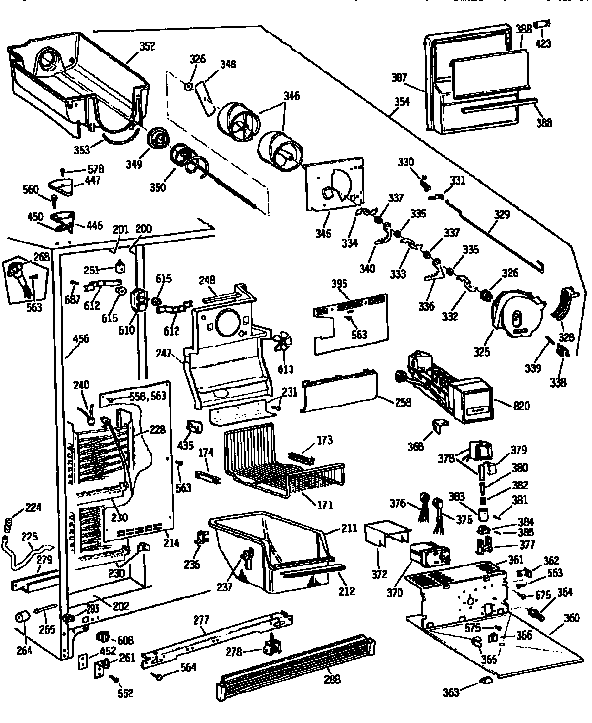 Freezer Section Diagram and Parts List for TFX24PRAXBB  General Electric Refrigerator