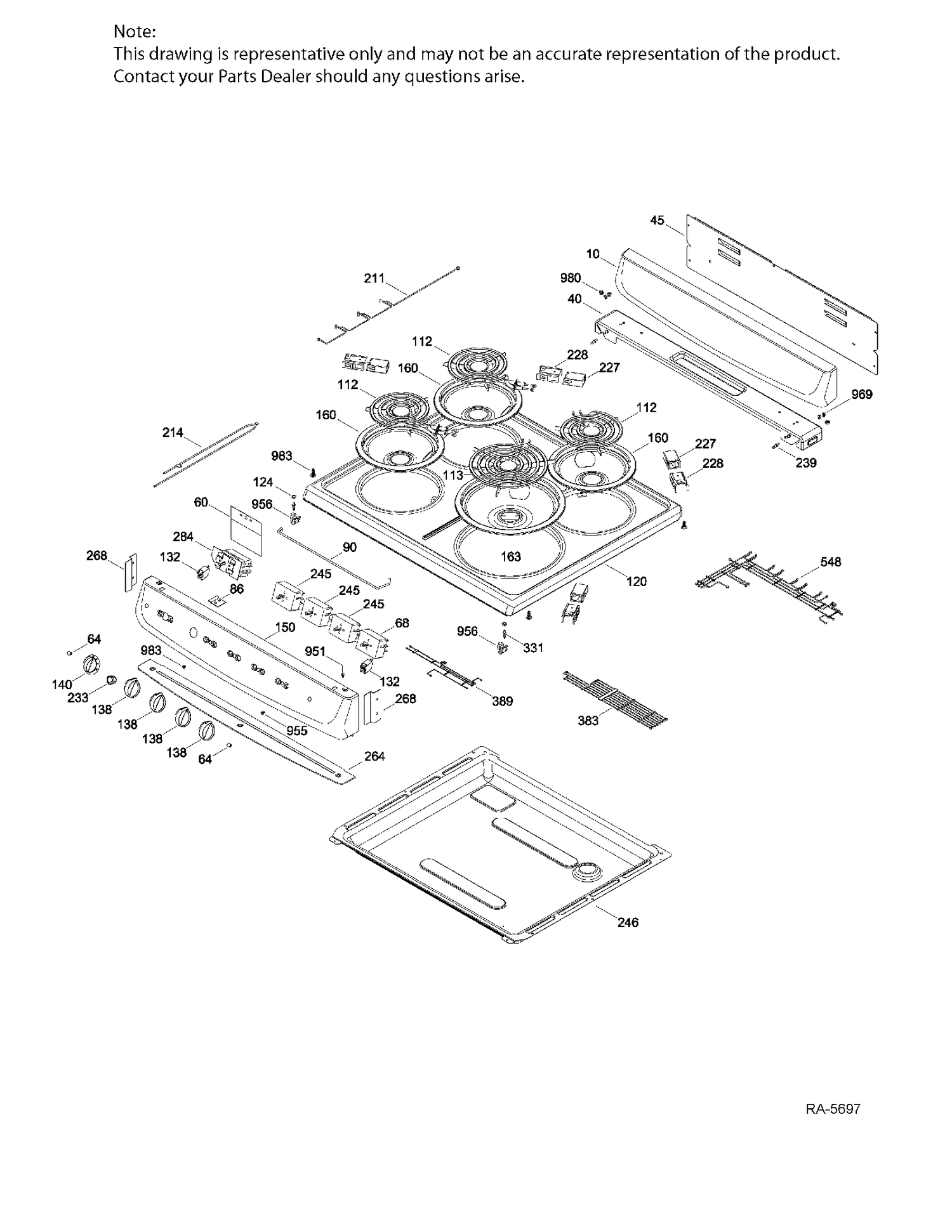 CONTROL PANEL & COOKTOP Diagram and Parts List for JCAS724H1WW  General Electric Range