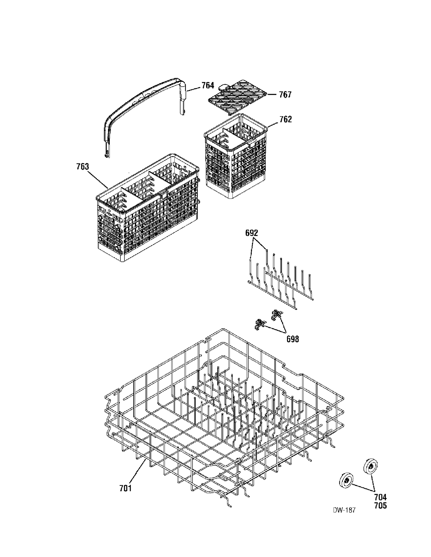 LOWER RACK Diagram and Parts List for 40201-0  General Electric Dishwasher
