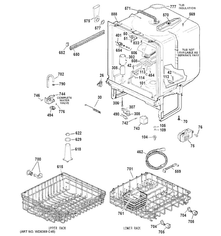 Body Parts Diagram and Parts List for GSD4000D45BB  General Electric Dishwasher