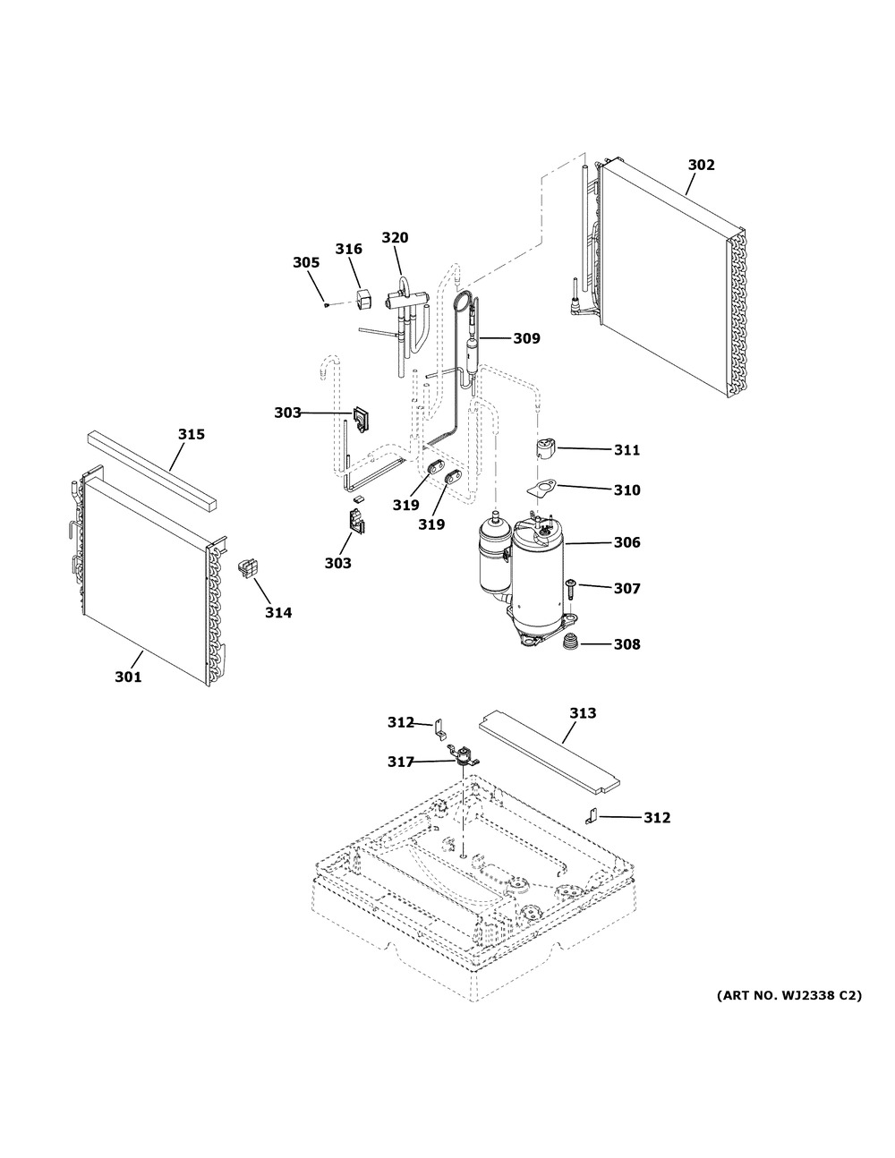 Sealed System Diagram and Parts List for AZ95H09EACK1  General Electric Air Conditioner
