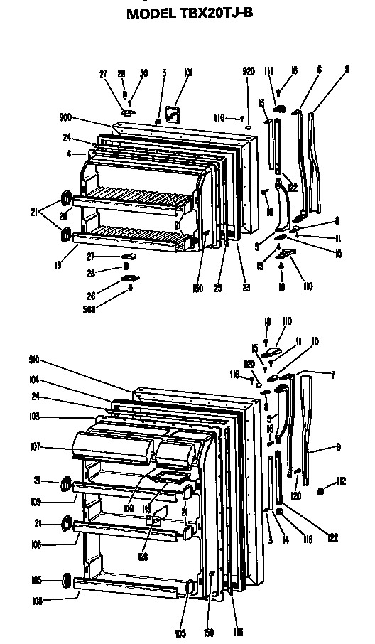 Doors Diagram and Parts List for TBX20TJB  General Electric Refrigerator