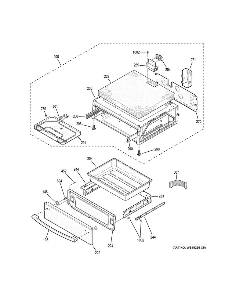 Warming Drawer Diagram and Parts List for PB930SJ2SS  General Electric Range