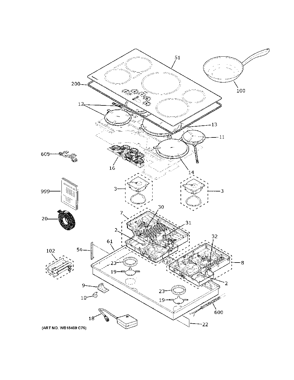 Control Panel And Cooktop Diagram and Parts List for ZHU36RSP3SS  General Electric Cooktop