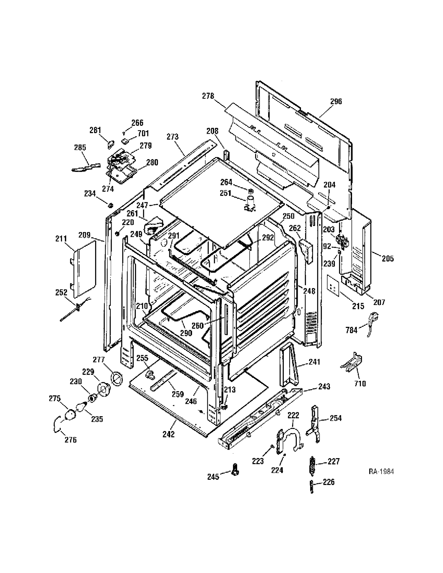 BODY PARTS Diagram and Parts List for JCBP23WK1WW  General Electric Range