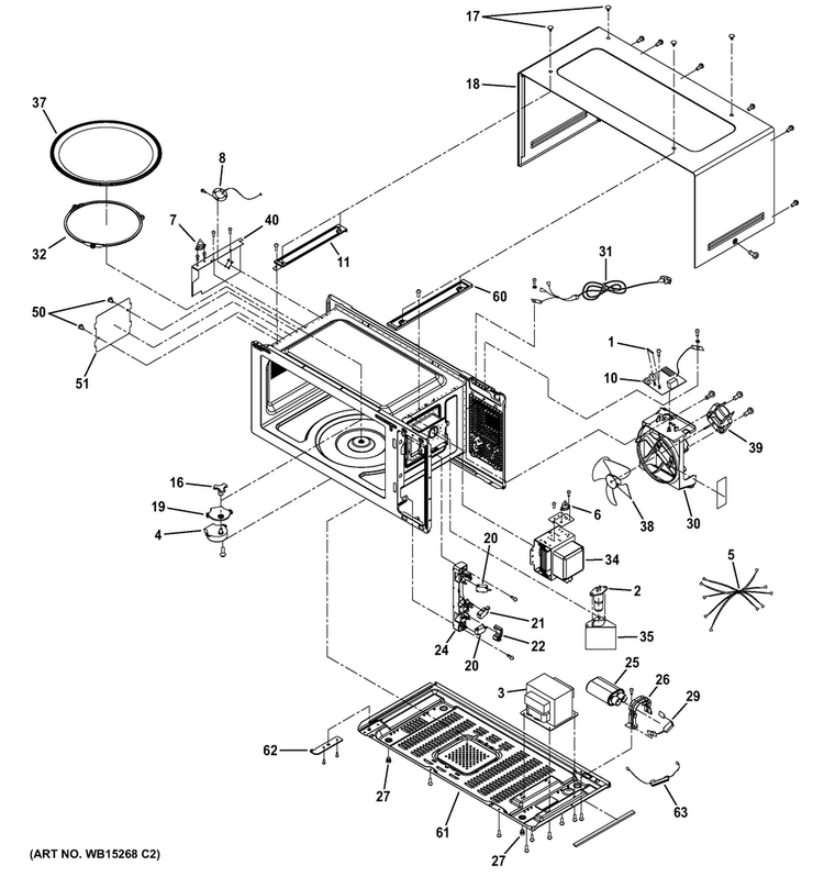 Oven Cavity Parts Diagram and Parts List for PEM31EF1ES  General Electric Microwave