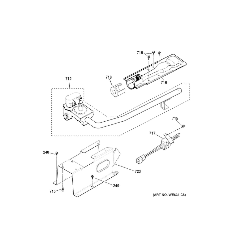 Gas Valve & Burner Assembly Diagram and Parts List for GTDX180GD3WW  General Electric Dryer