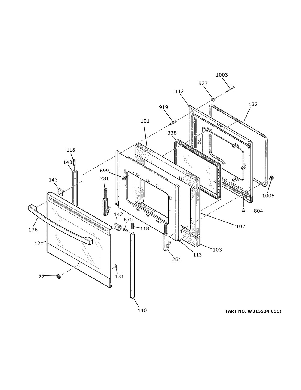 Door Diagram and Parts List for JS645FL4DS  General Electric Range