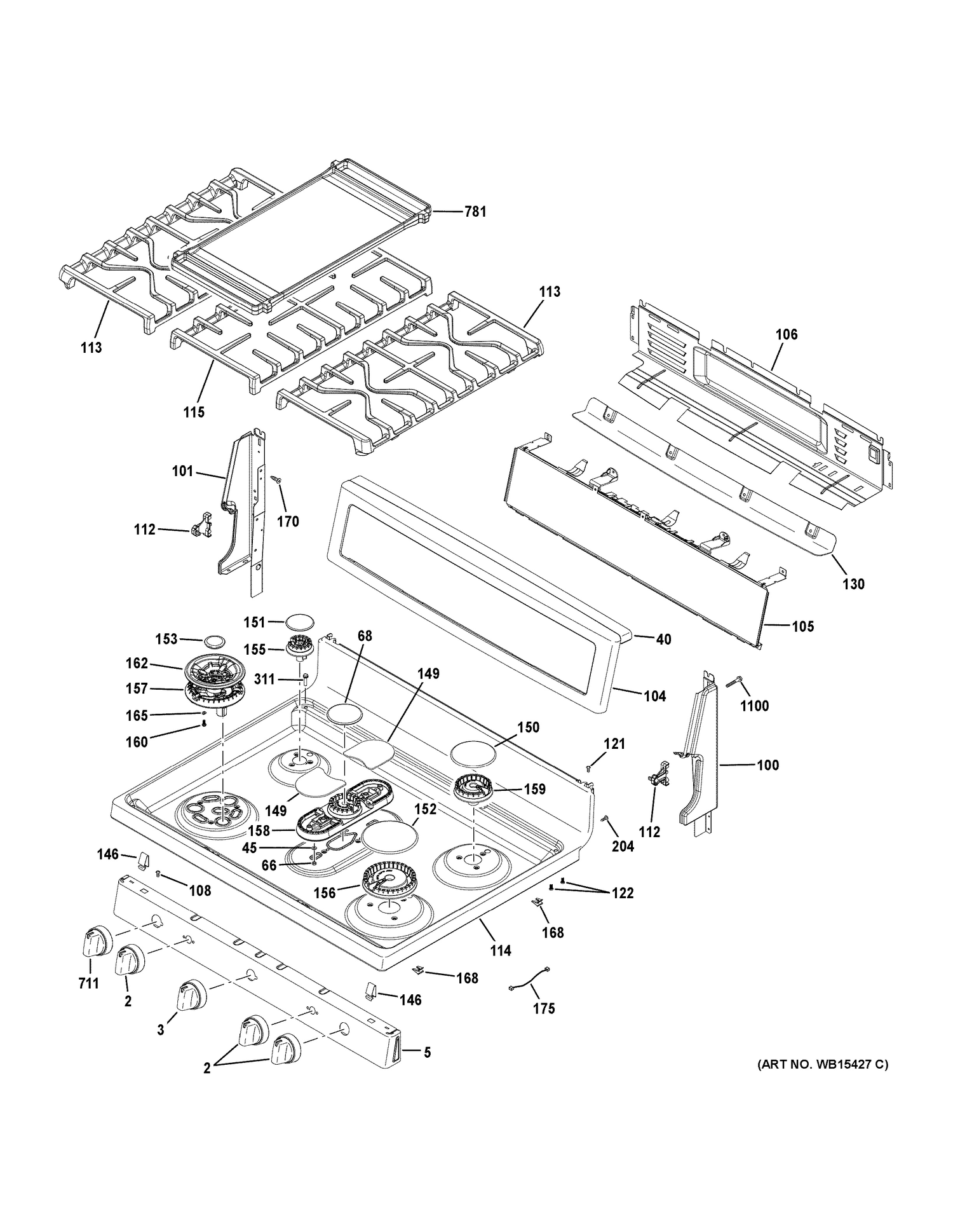 CONTROL PANEL & COOKTOP Diagram and Parts List for PGB980ZEJ4SS  General Electric Range
