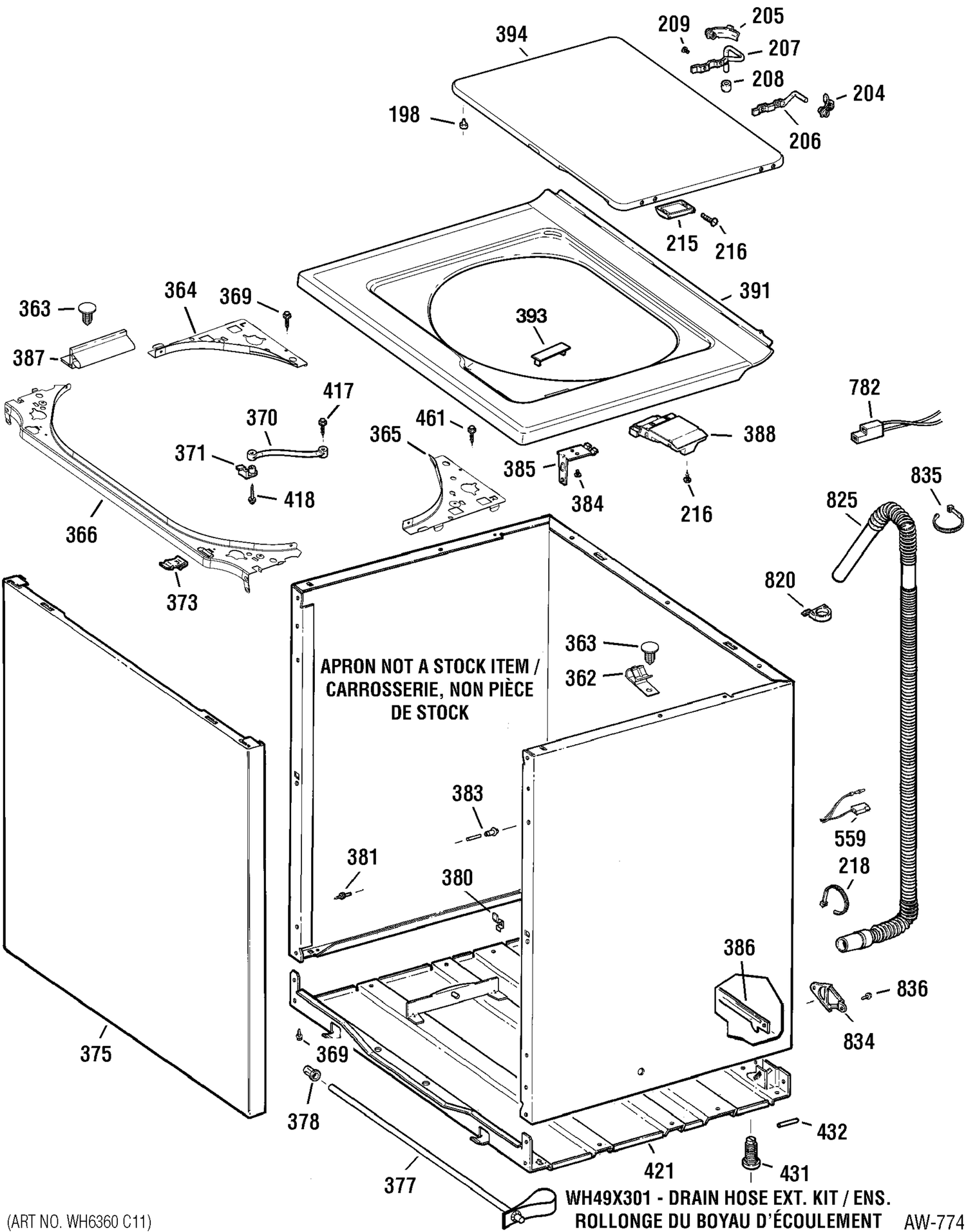 CABINET Diagram and Parts List for MNSR1090H5WW  General Electric Washer