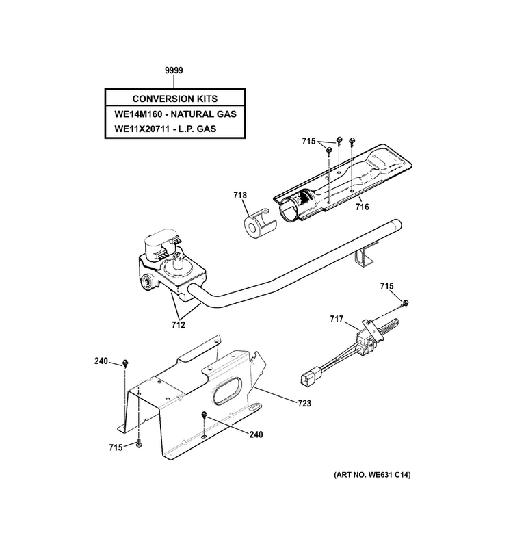 Gas Valve & Burner Assembly Diagram and Parts List for GTX18GSSJ0WW  General Electric Dryer