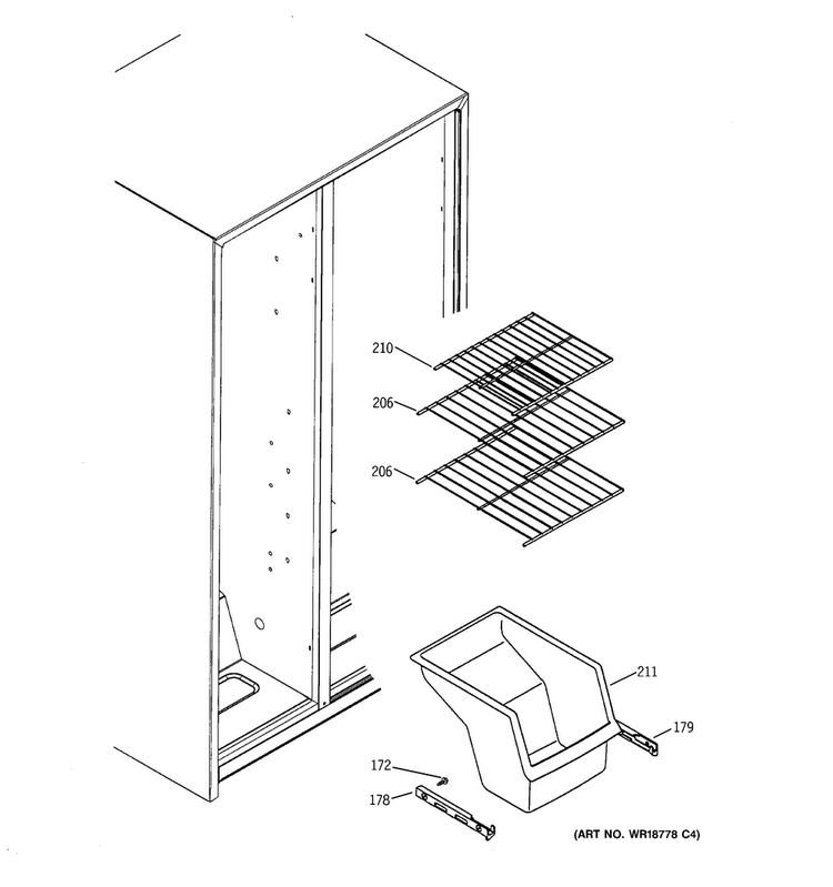 Freezer Shelves Diagram and Parts List for GSS20ETHCBB  General Electric Refrigerator