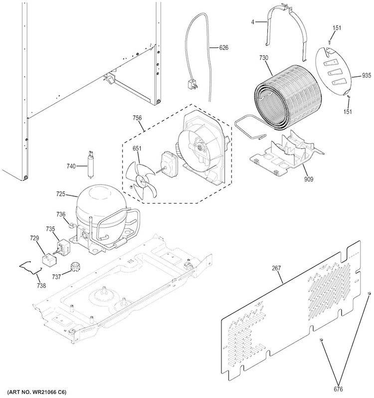 Machine Compartment Diagram and Parts List for GTE18ISHDRSS  General Electric Refrigerator