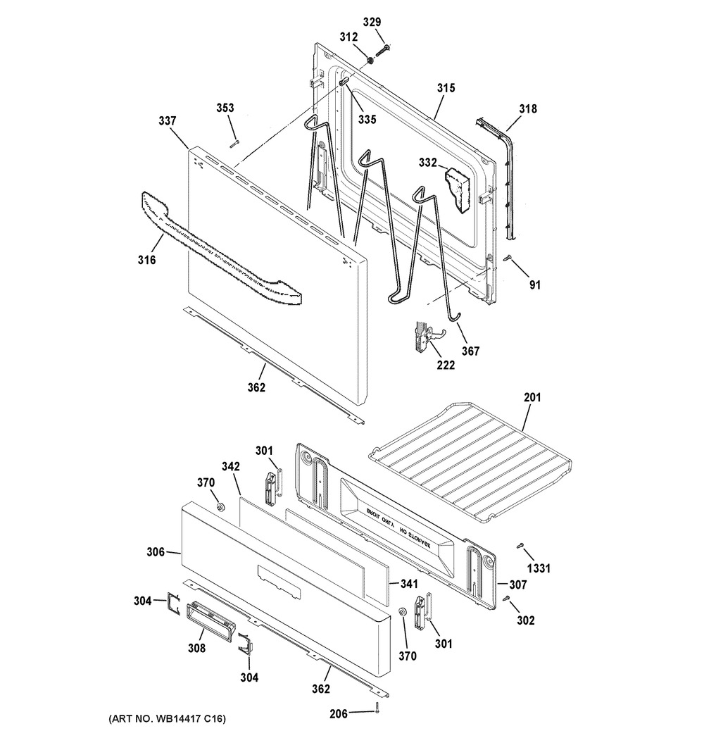 Door & Drawer Parts Diagram and Parts List for RGBS300DM2BB  General Electric Range