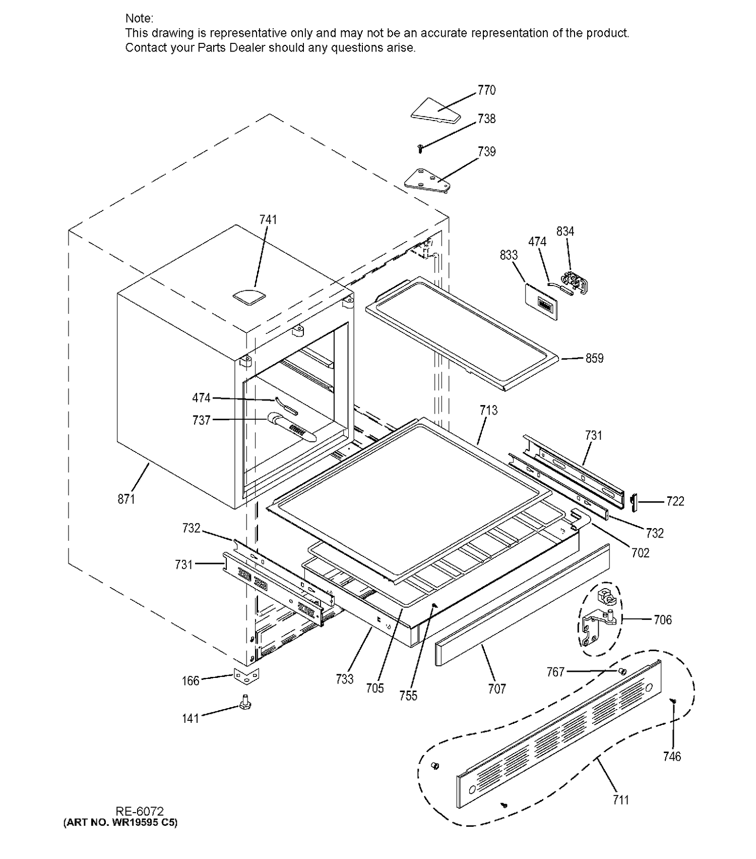 CABINET & SHELVES Diagram and Parts List for ZIBS240HASS  General Electric Refrigerator