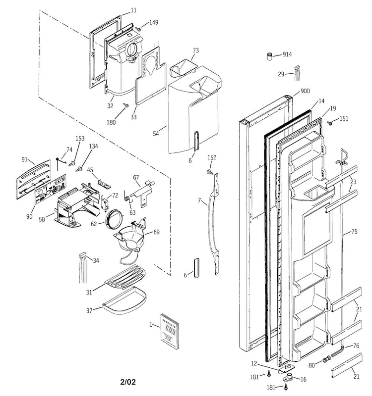 Freezer Door Diagram and Parts List for HSS22BDMCWH  Hotpoint Refrigerator