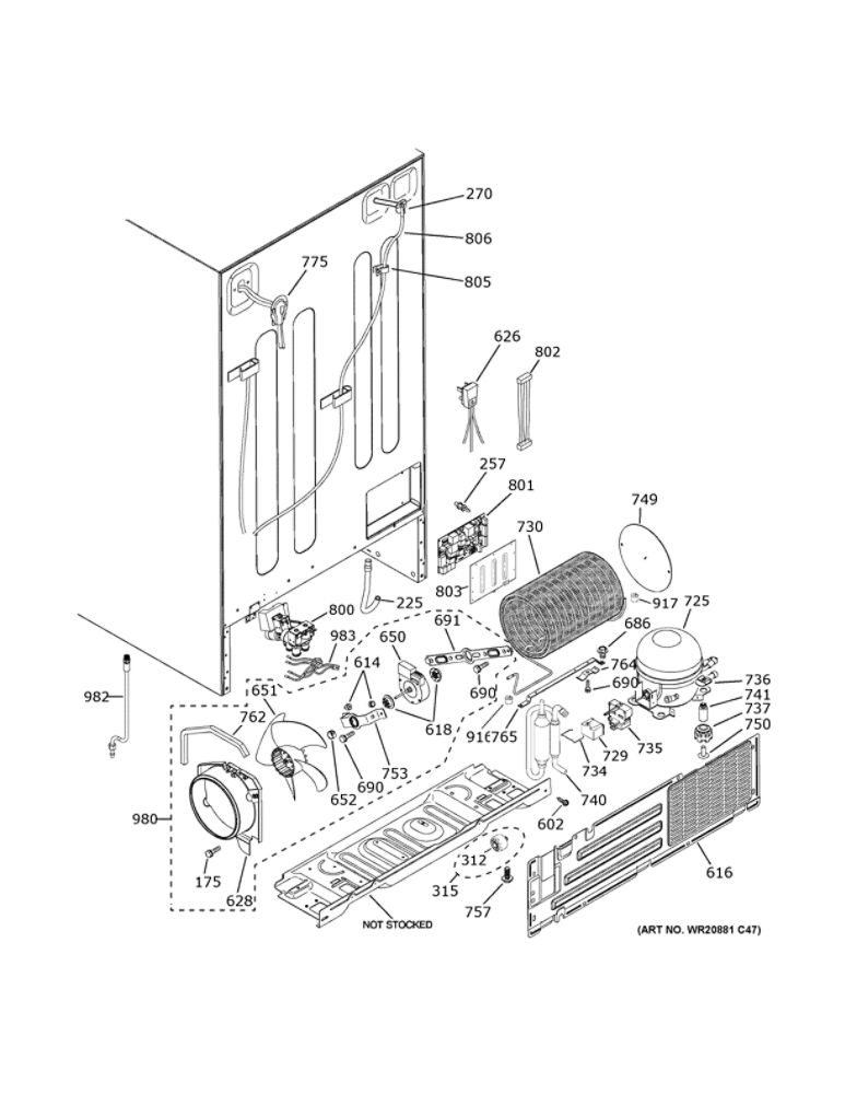 Machine Compartment Diagram and Parts List for GSS25IGNXHWW  General Electric Refrigerator