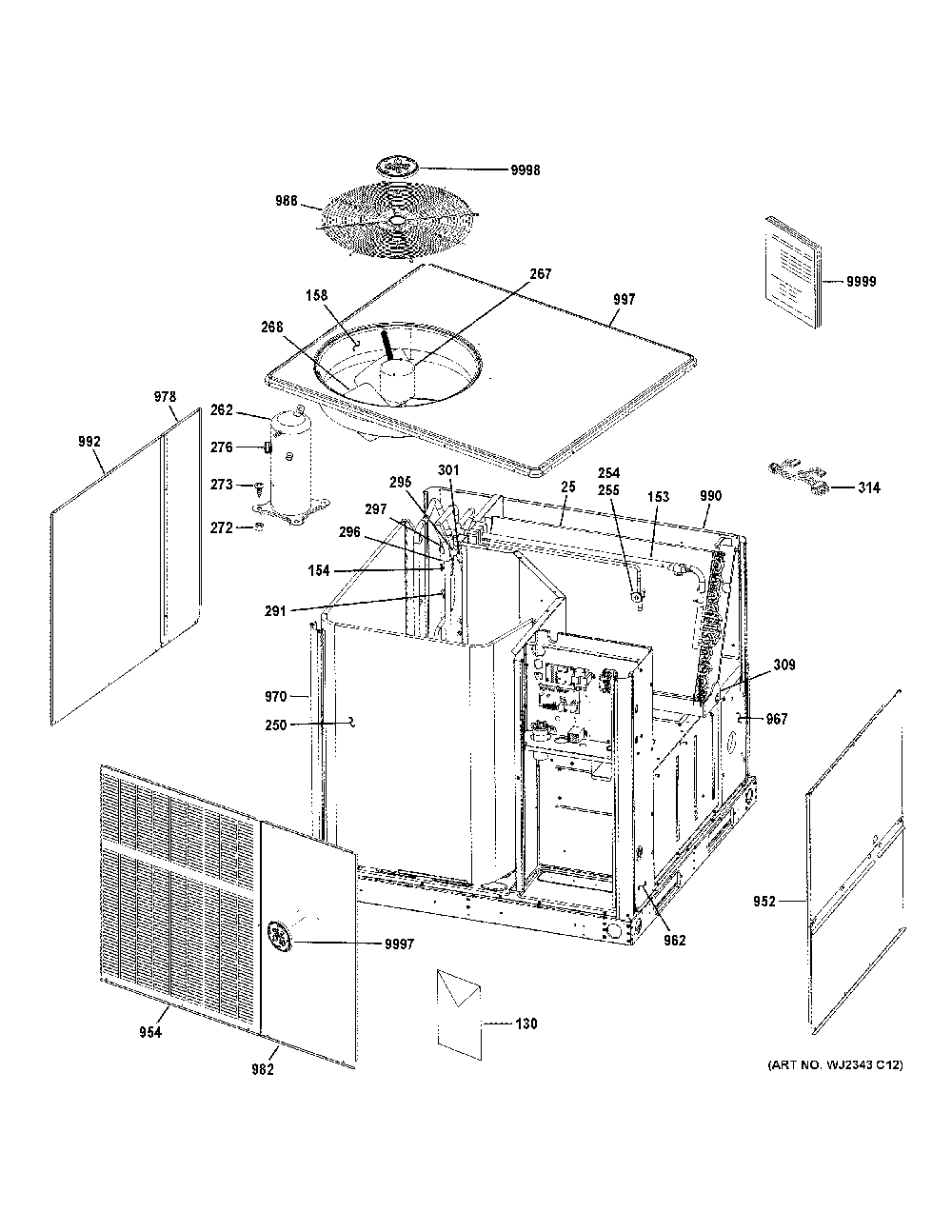 Body Parts Diagram and Parts List for NP14H60S02  General Electric Air Conditioner