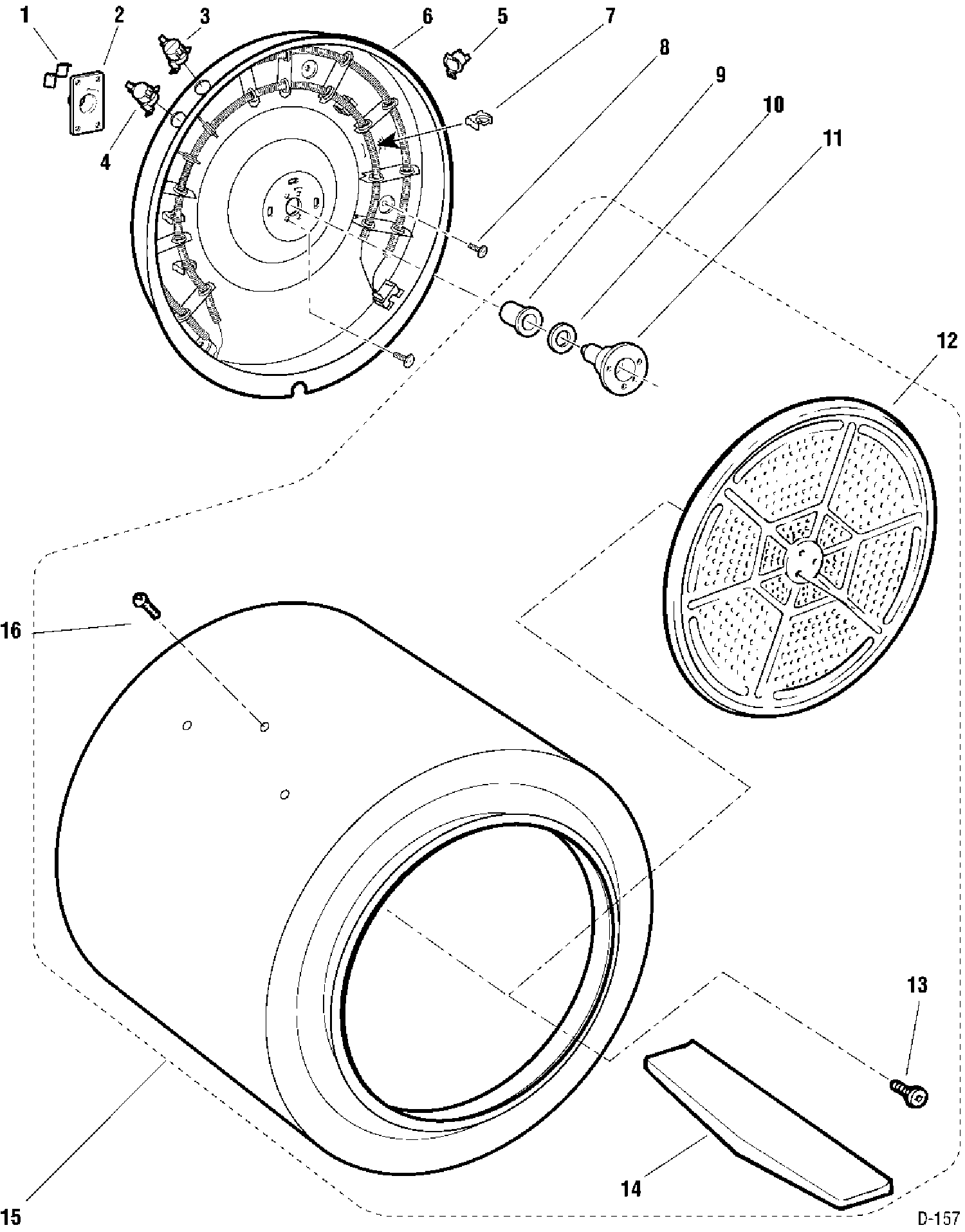 DRUM & HEATER Diagram and Parts List for DE05-CA0  General Electric Dryer