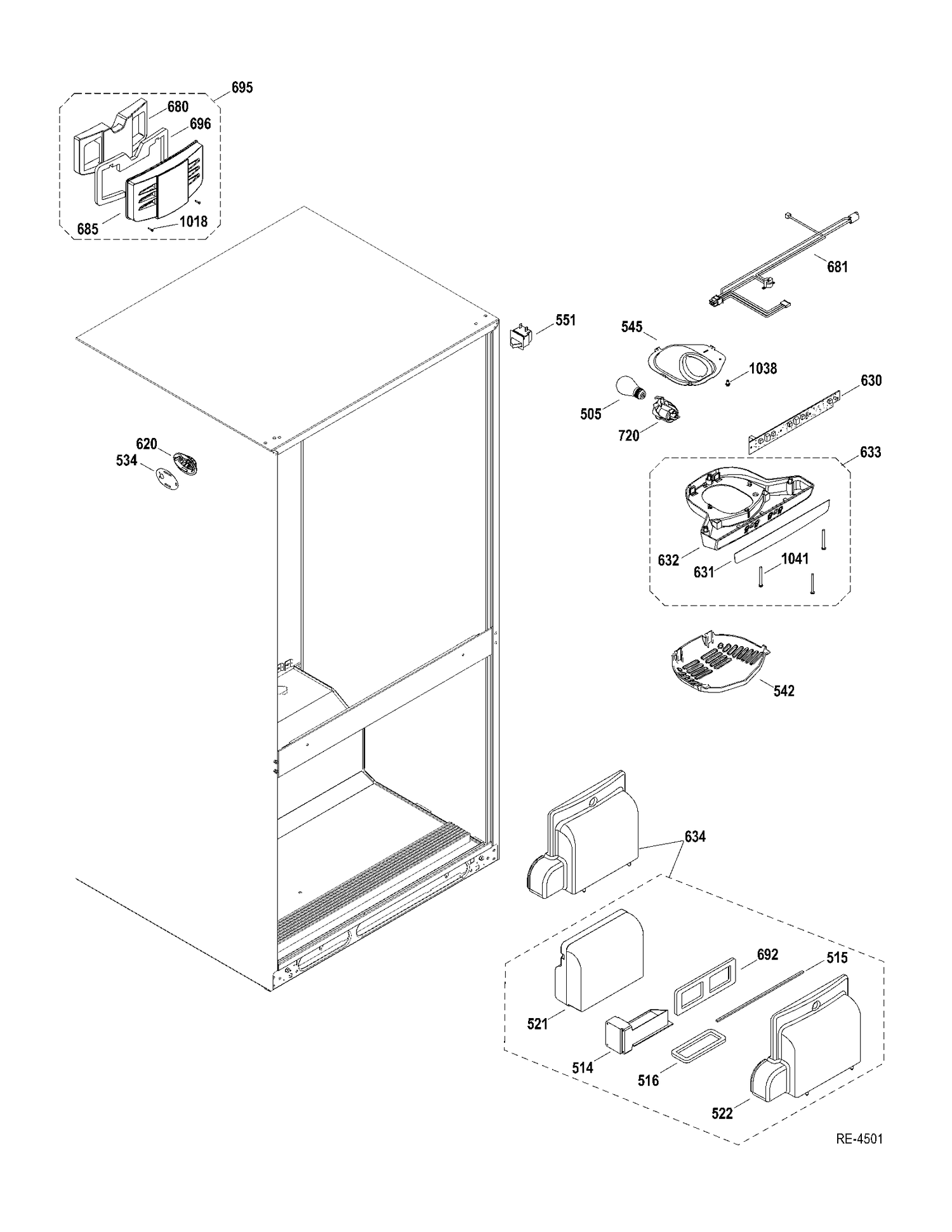 FF SECTION Diagram and Parts List for GDRS0KBXERSS  General Electric Refrigerator