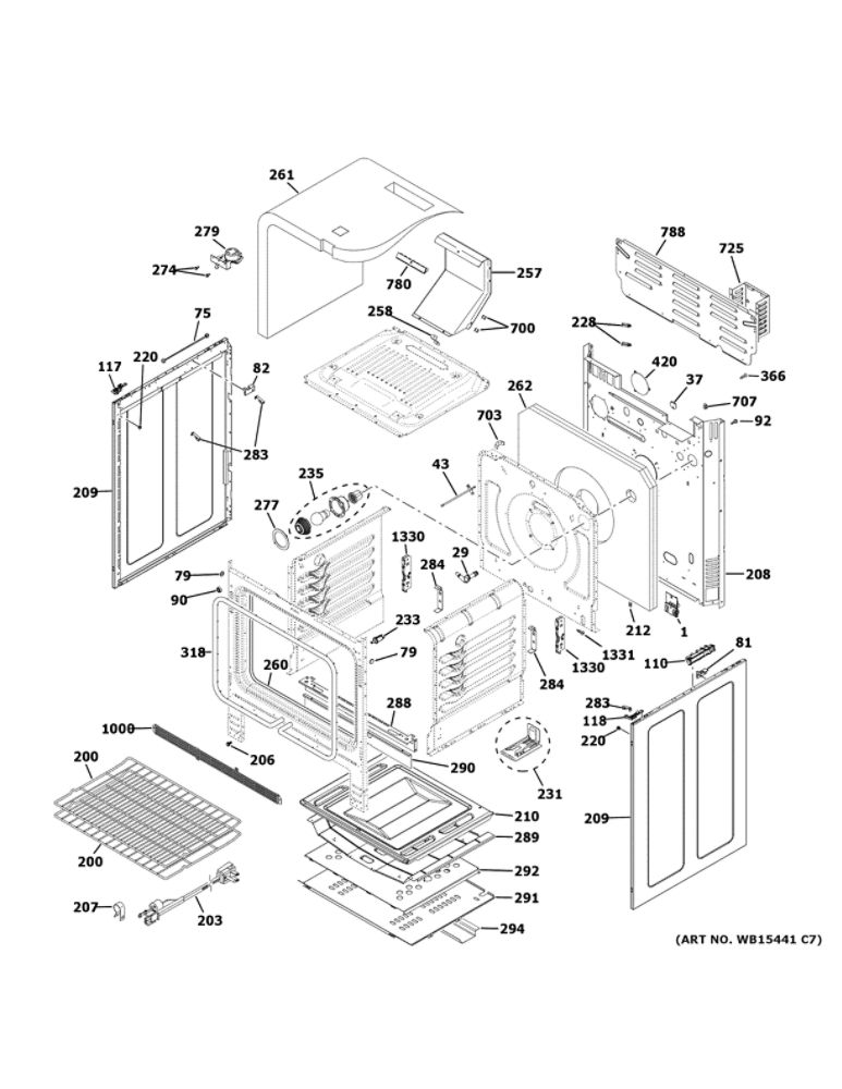 Body Parts Diagram and Parts List for PGB911SEJ6SS  General Electric Range