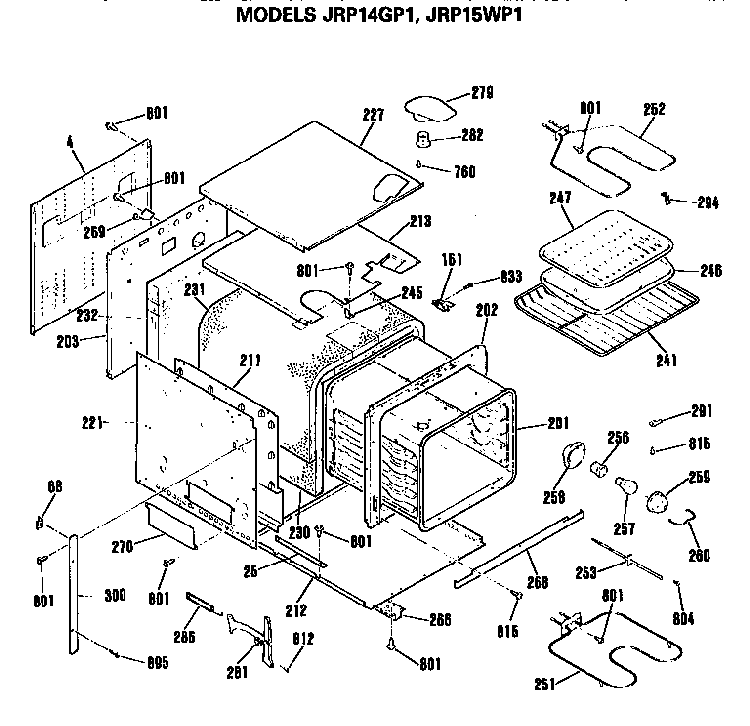 Oven Diagram and Parts List for JRP15WP1WG  General Electric Wall Oven