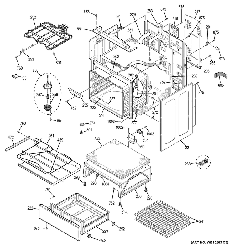 Body Parts Diagram and Parts List for JB750DF4CC  General Electric Range