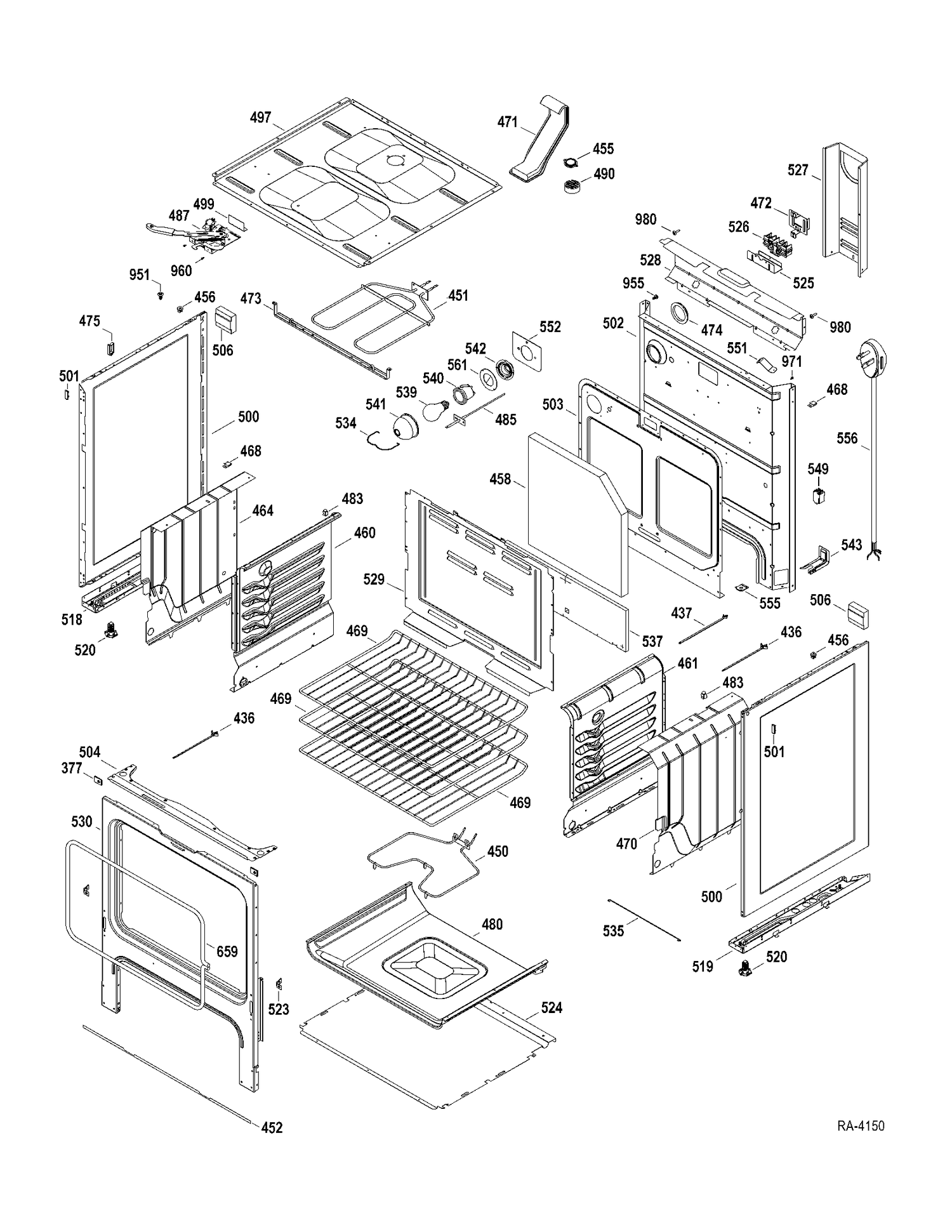 BODY PARTS Diagram and Parts List for JCBP630ST1SS  General Electric Range