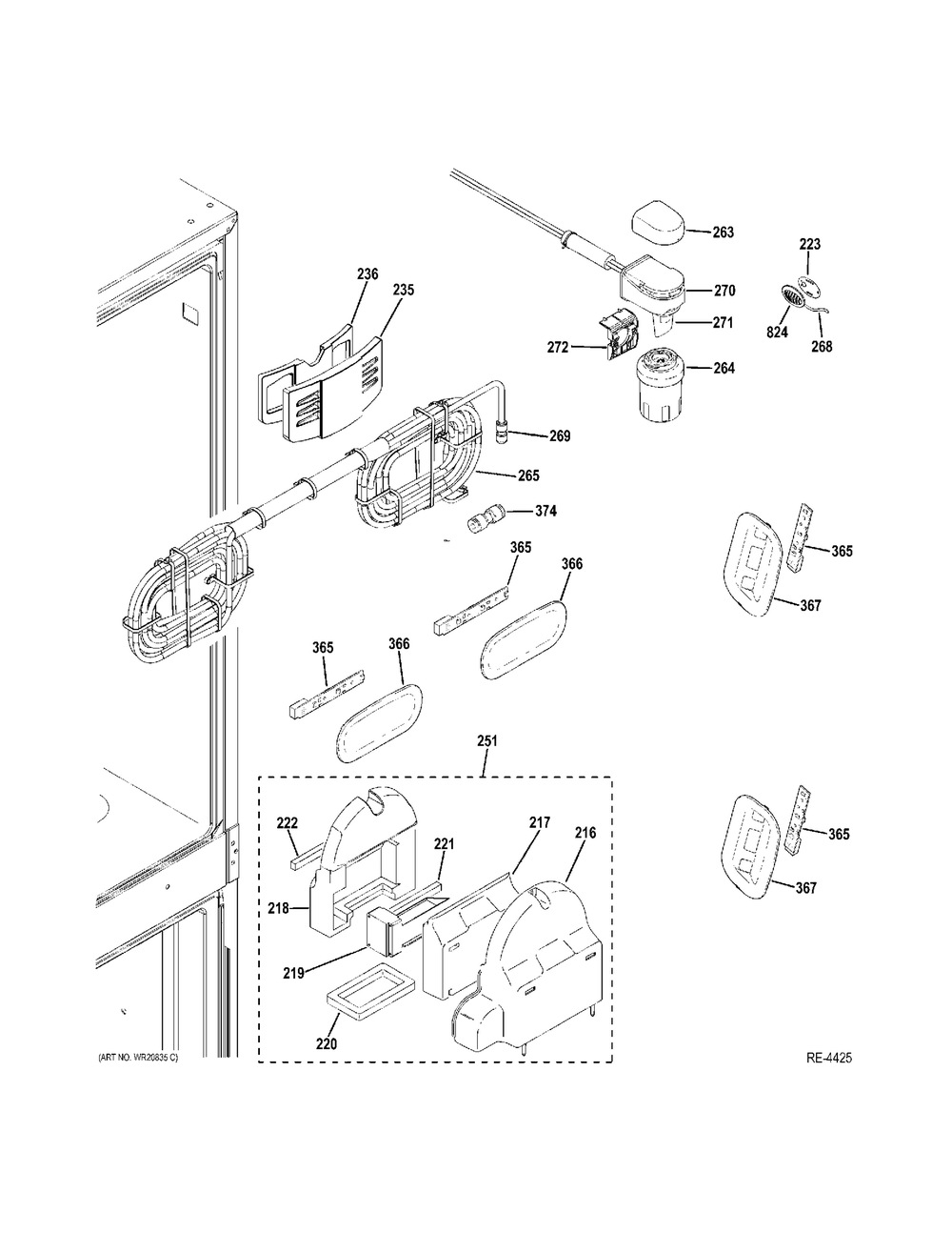 Ff Section Diagram and Parts List for PFE29PSDSS  General Electric Refrigerator