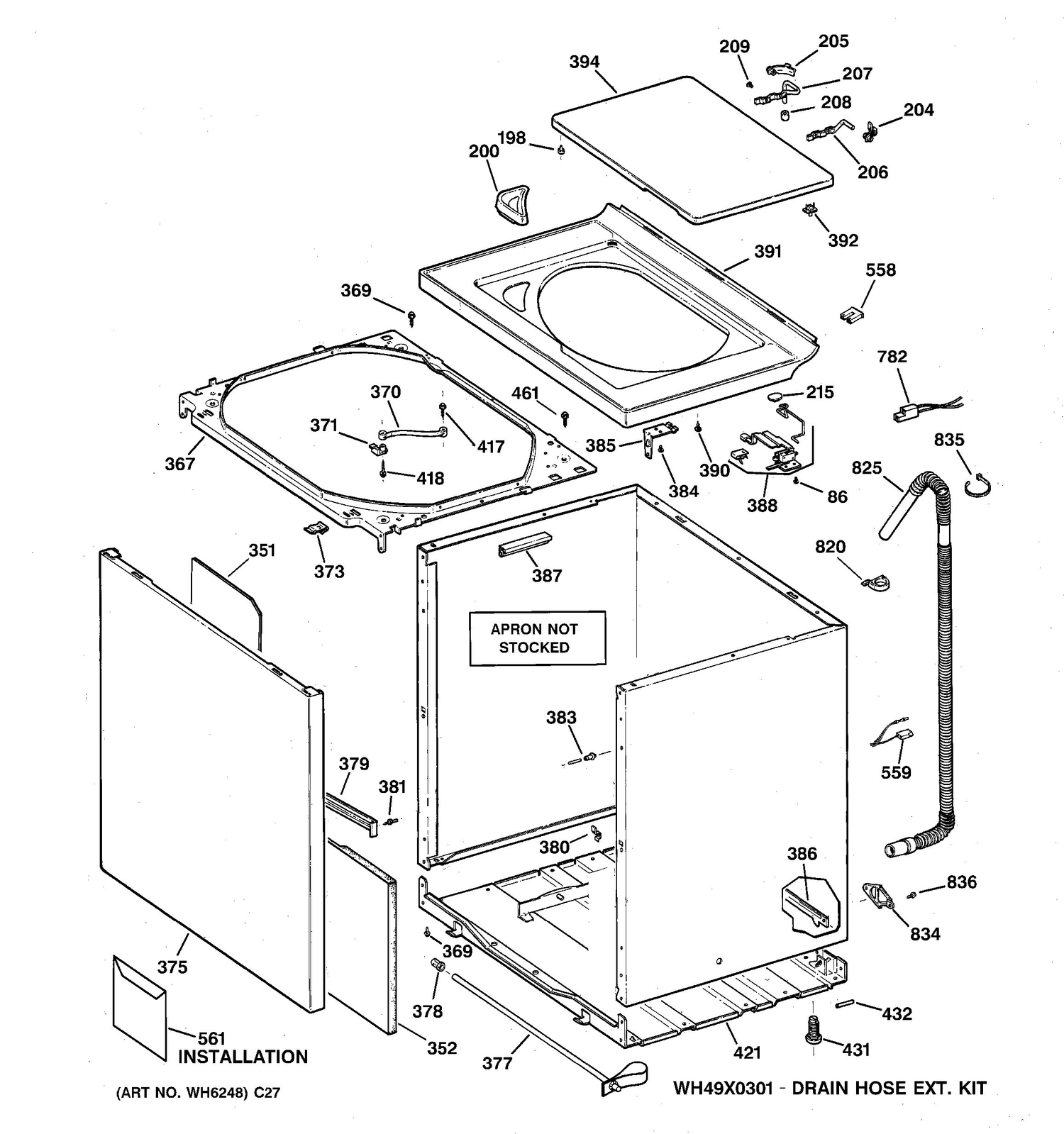 CABINET, COVER & FRONT PANEL Diagram and Parts List for HNSR4150B1WW  General Electric Washer