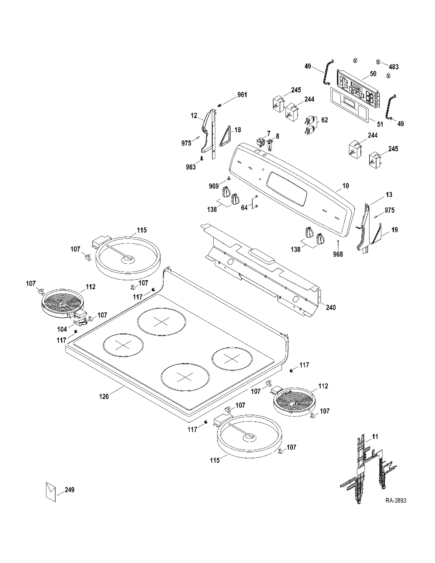 CONTROLS-COOKTOP Diagram and Parts List for JCBP63DP1WW  General Electric Range